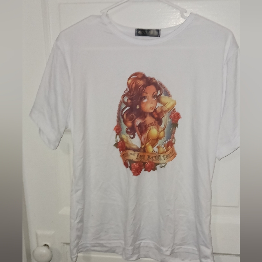 CDJLFH beauty and the beast belle white xxl shirt. A-11